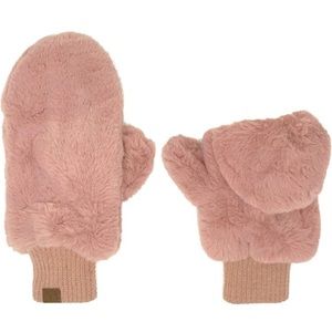 NWOT CC Soft Faux Fur Fuzzy Lined Flip Up Down Top Fingerless Mittens in Rose